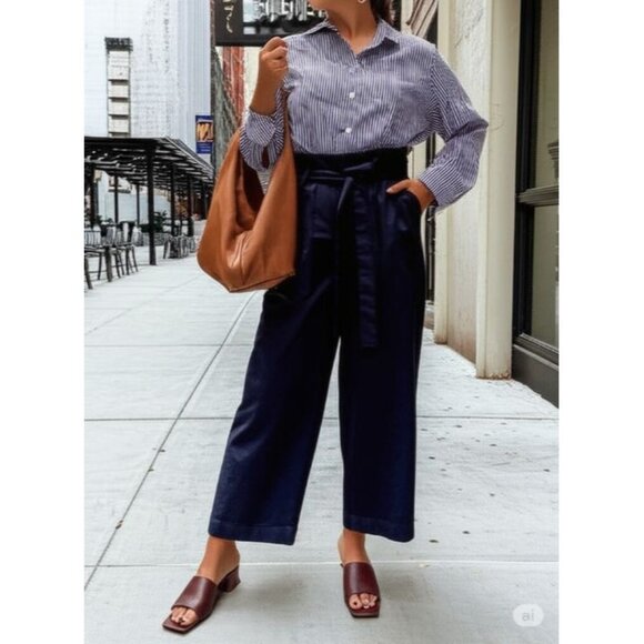 Brooks Brothers Pants - Brooks Brothers Navy Blue Cropped Preppy Paper Bag Pants Women's Size 12 NWOT
